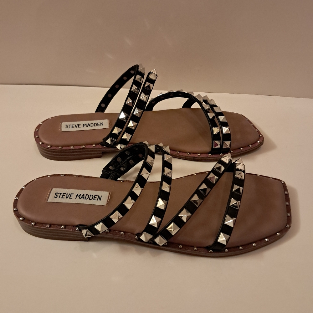 Steve Madden Silver and Tan Sandals with Studded Straps